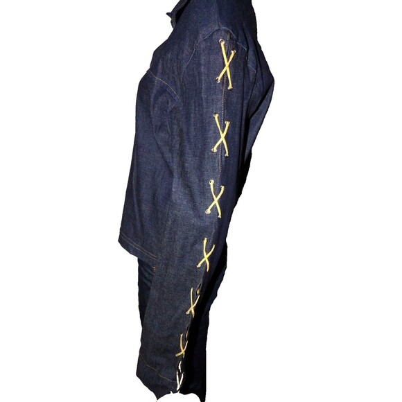 GDS Goddess Denim Jean Button Up Blouse Shirt Laced Up Sleeves Vintage Size XL - Picture 5 of 14